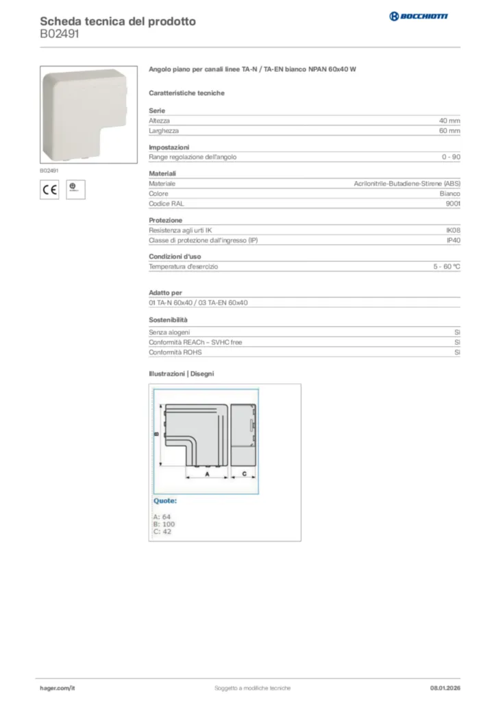 Immagine Bocchiotti Scheda tecnica del prodotto B02491 | Hager Italia