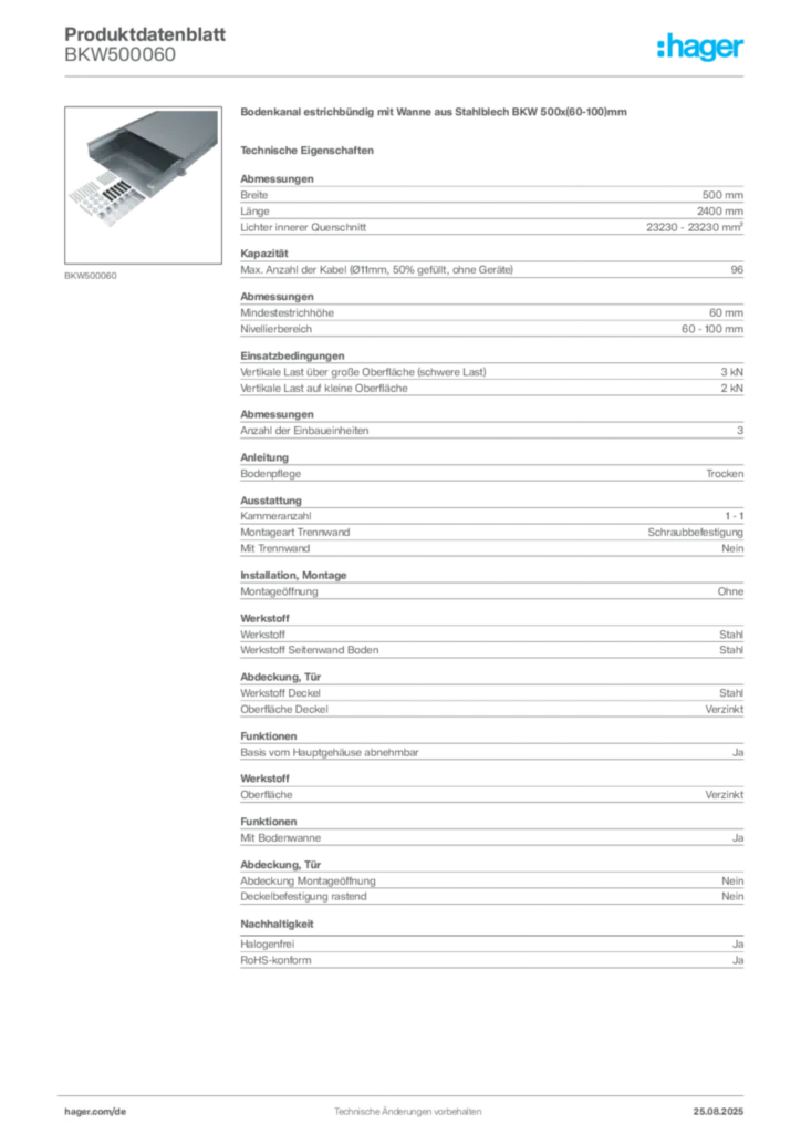 Bild Hager Produktdatenblatt BKW500060 | Hager Deutschland