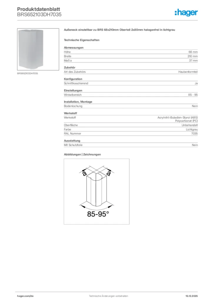 Bild Hager Produktdatenblatt BRS652103DH7035 | Hager Deutschland
