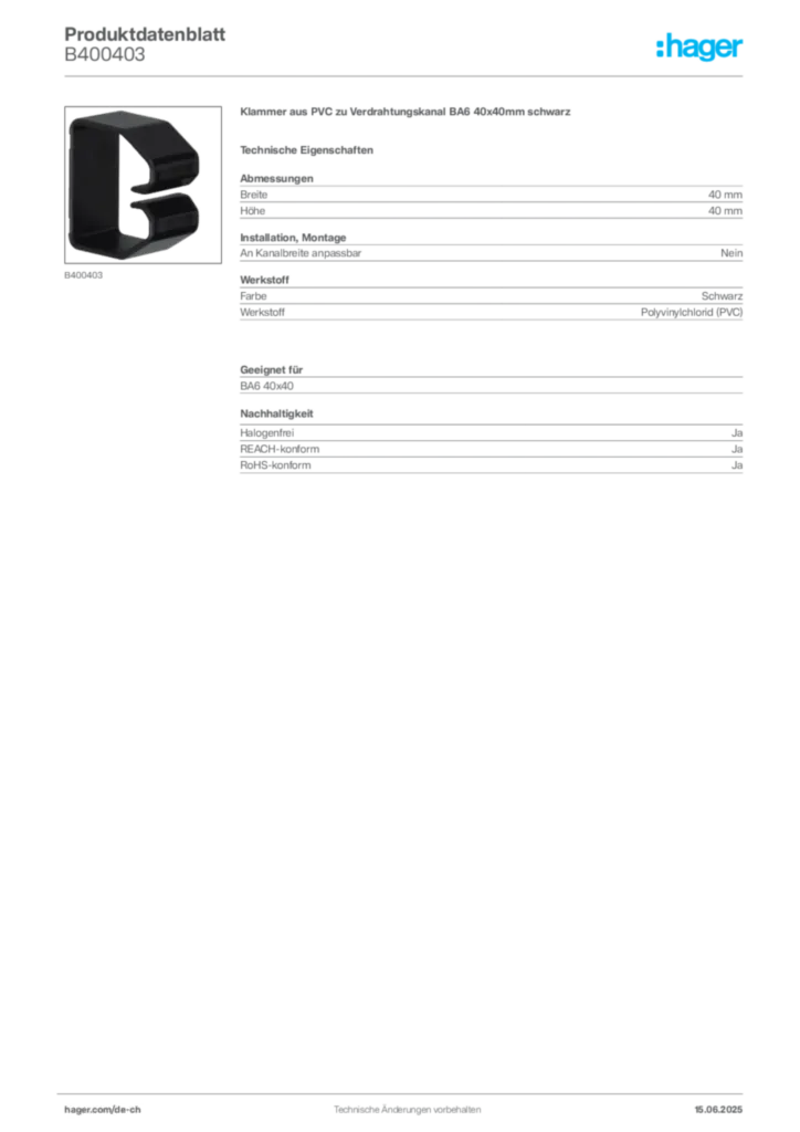 Bild Hager Produktdatenblatt B400403 | Hager Schweiz