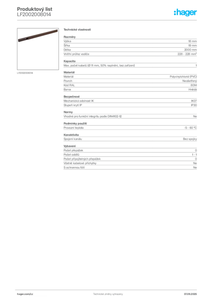 Obrázek Hager Produktový list LF2002008014 | Hager