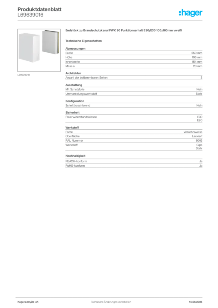 Bild Hager Produktdatenblatt L69639016 | Hager Schweiz