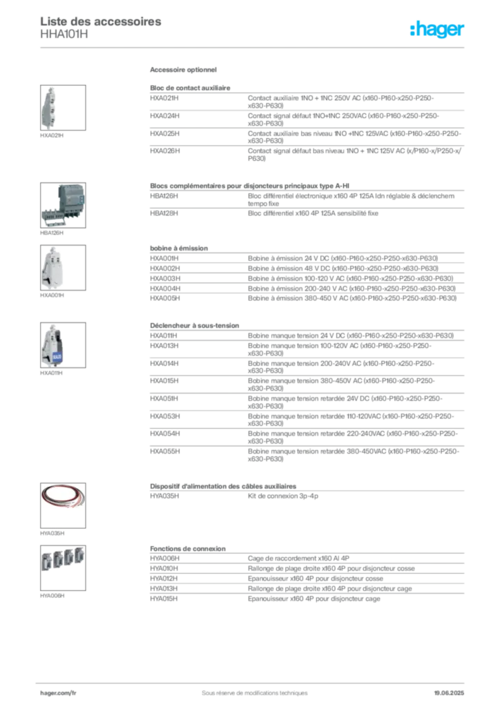 Image Hager Fiche technique du produit HHA101H | Hager France