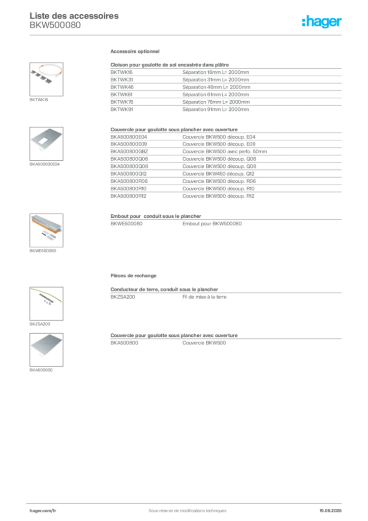 Image Hager Fiche technique du produit BKW500080 | Hager France