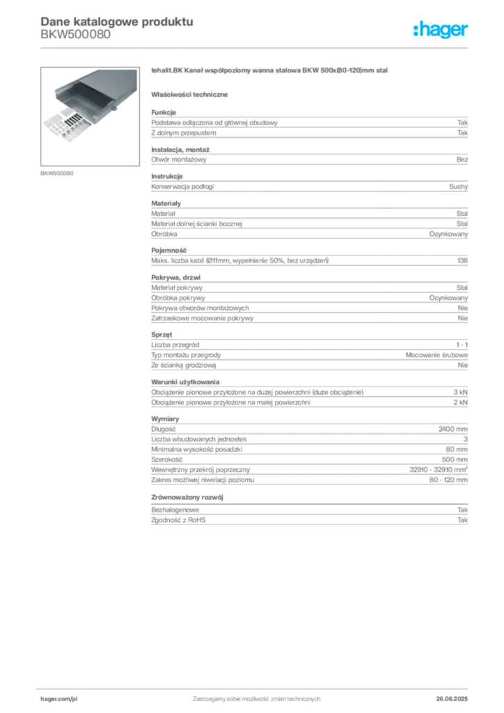 Zdjęcie Hager Karta katalogowa BKW500080 | Hager Polska