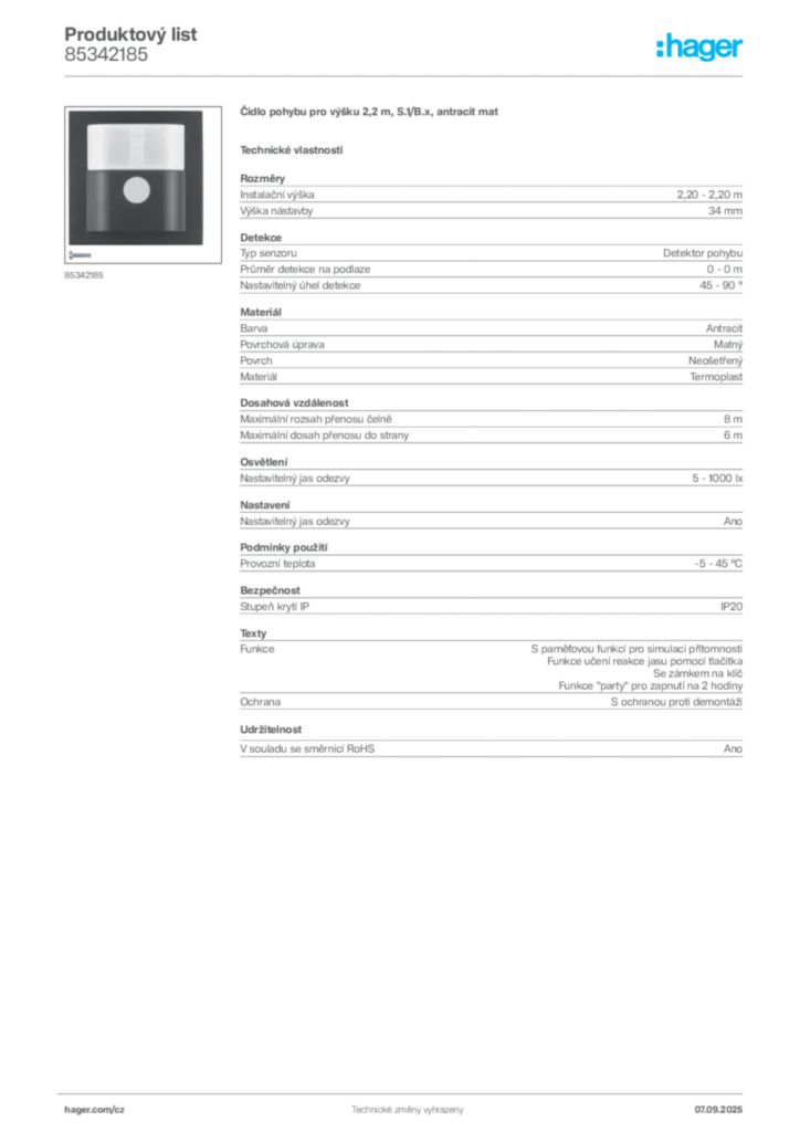 Obrázek Hager Produktový list 85342185 | Hager