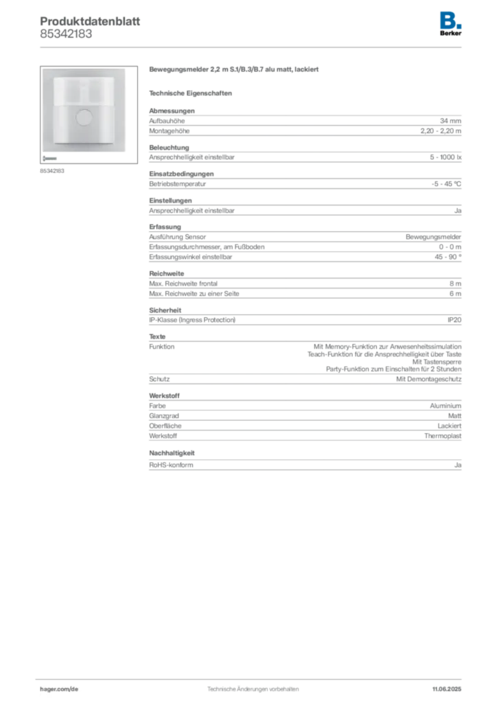 Bild Berker Produktdatenblatt 85342183 | Hager Deutschland
