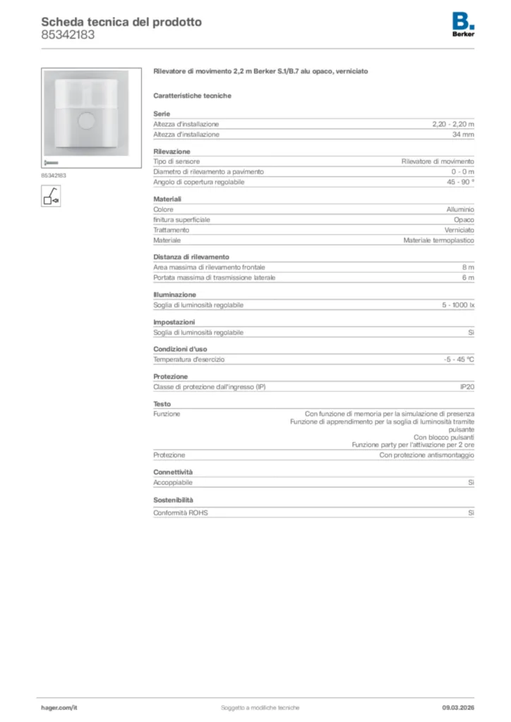 Immagine Berker Scheda tecnica del prodotto 85342183 | Hager Italia