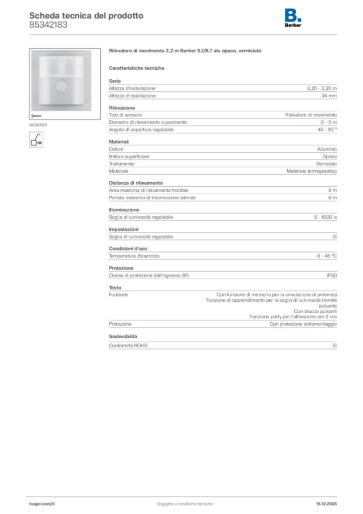 Immagine Berker Scheda tecnica del prodotto 85342183 | Hager Italia