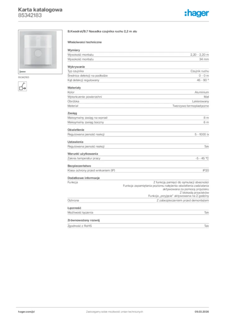 Zdjęcie Hager Karta katalogowa 85342183 | Hager Polska