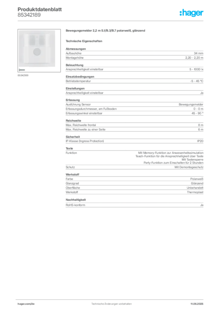 Bild Berker Produktdatenblatt 85342189 | Hager Deutschland