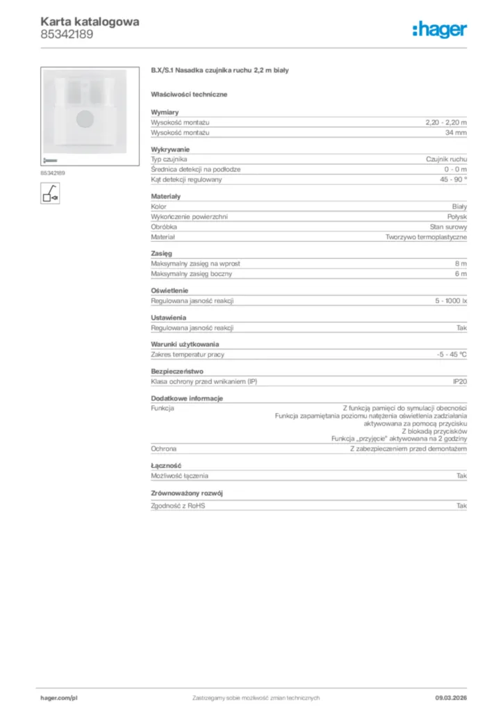 Zdjęcie Hager Karta katalogowa 85342189 | Hager Polska