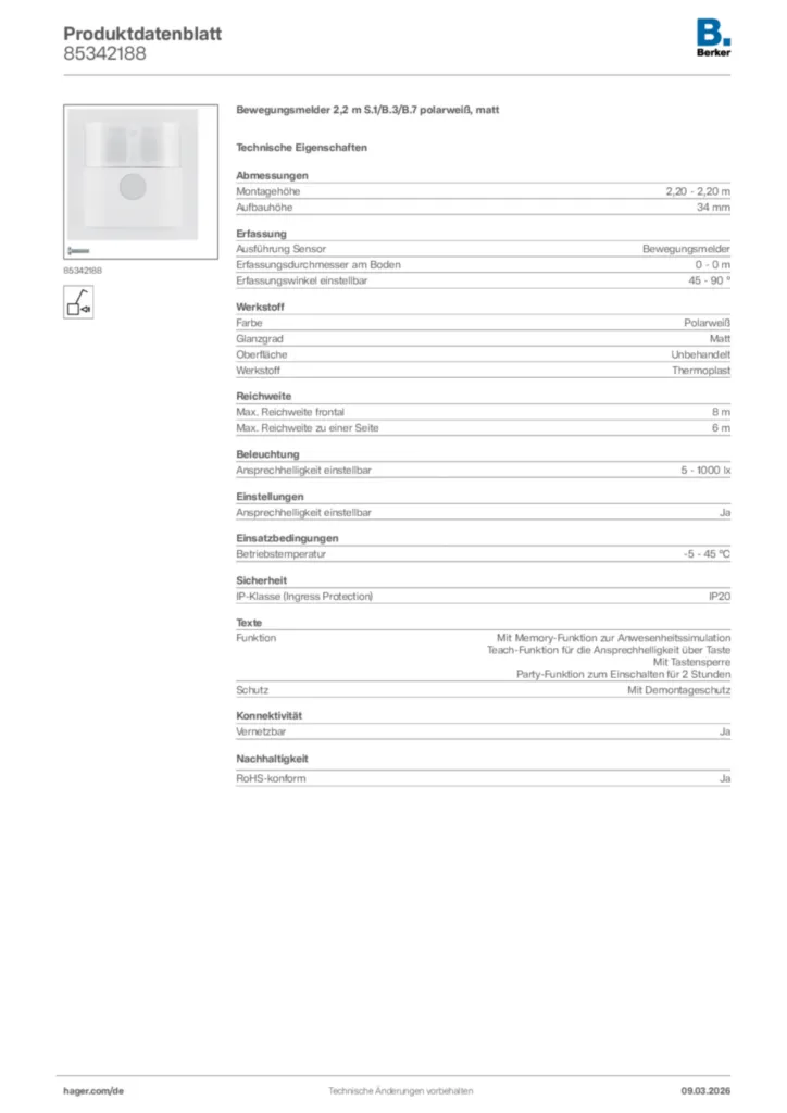 Bild Berker Produktdatenblatt 85342188 | Hager Deutschland