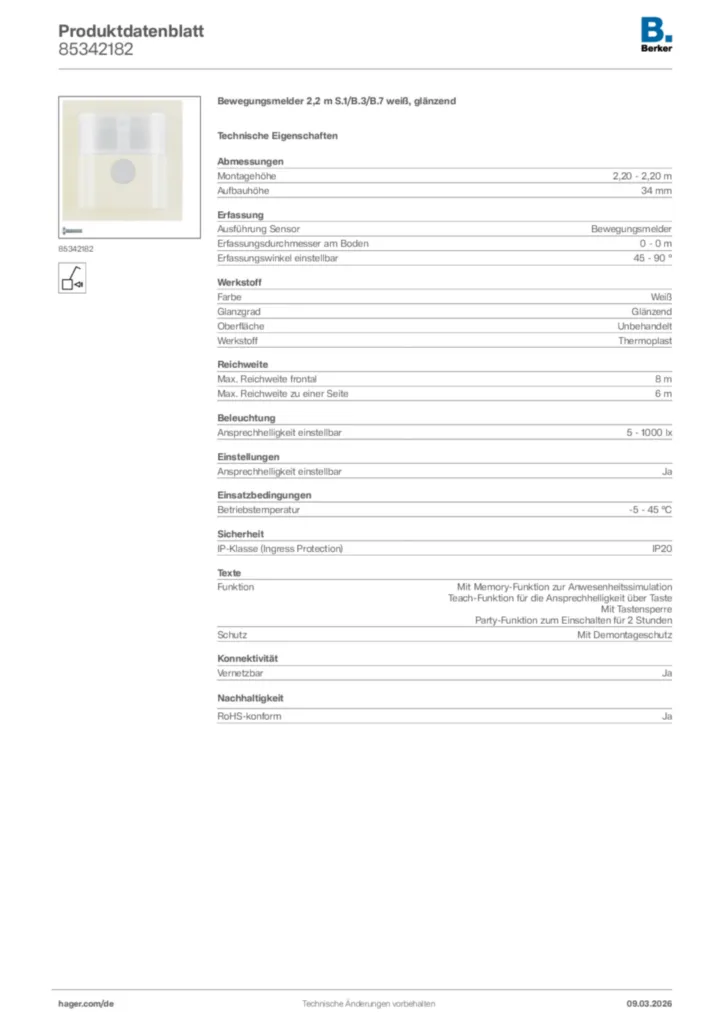 Bild Berker Produktdatenblatt 85342182 | Hager Deutschland