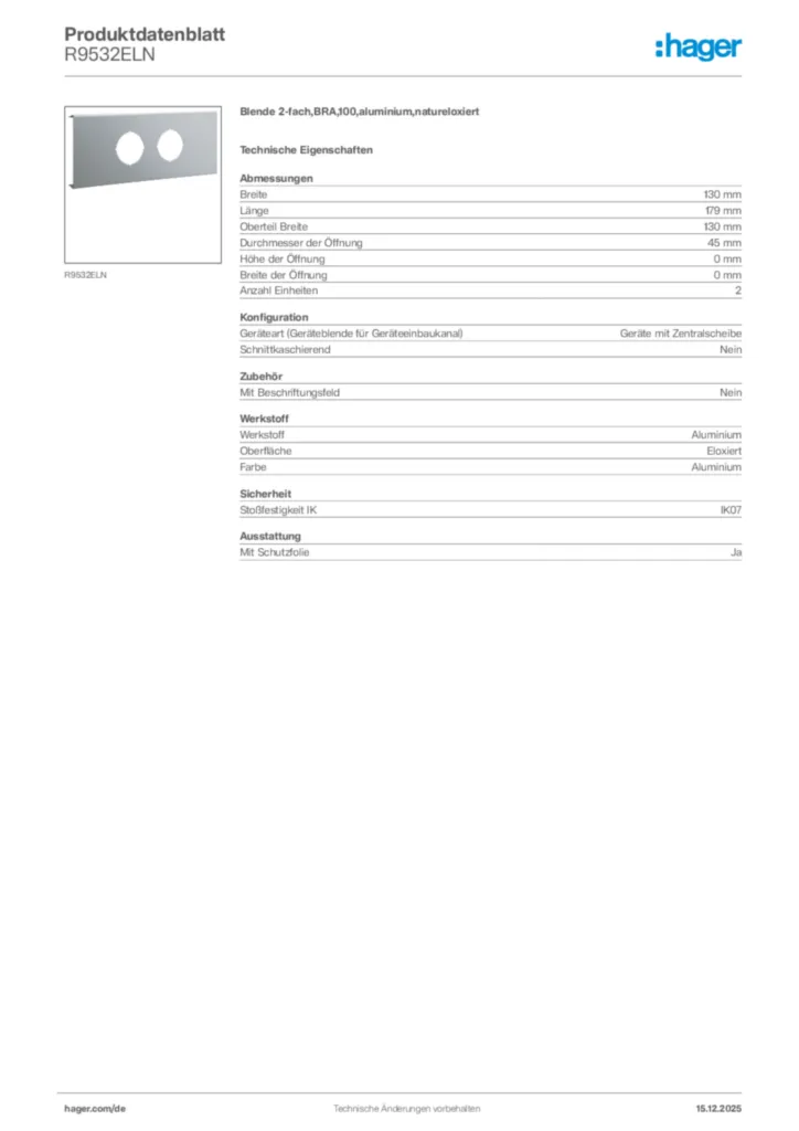 Bild Hager Produktdatenblatt R9532ELN | Hager Deutschland