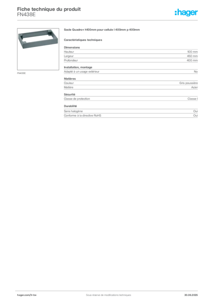 Image Hager Fiche technique du produit FN438E | Hager Belgique