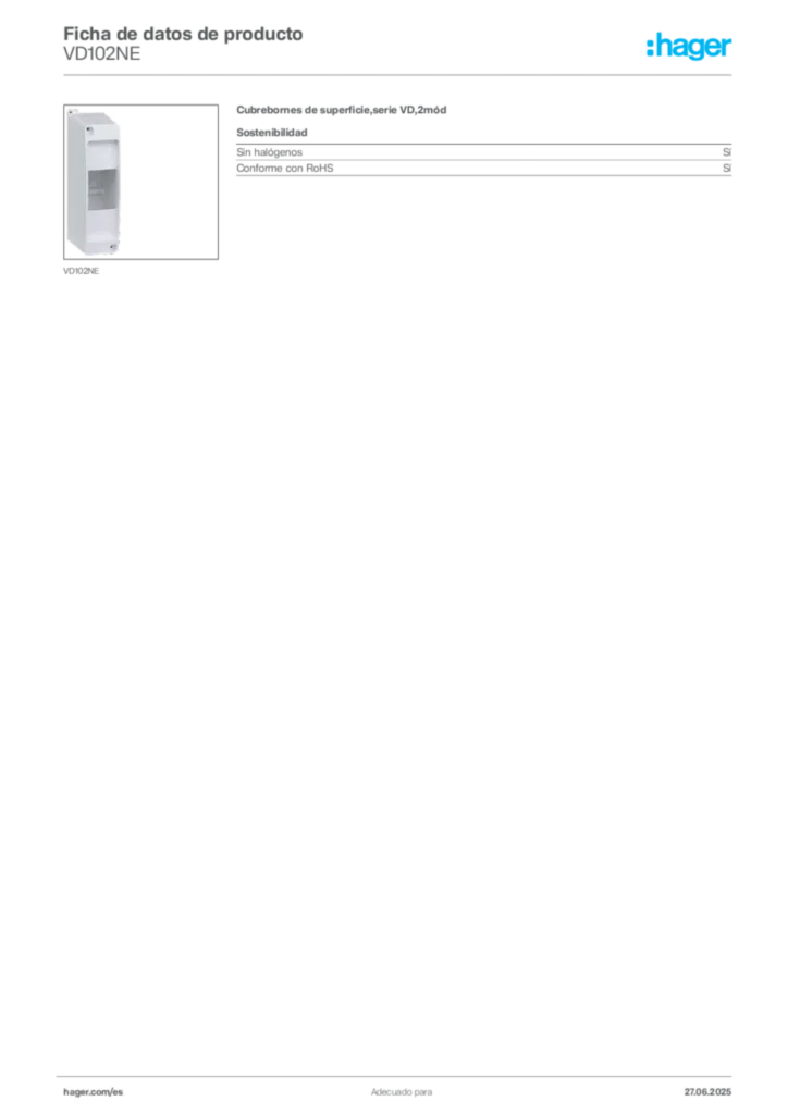 Imagen Hager Ficha de datos de producto VD102NE | Hager España