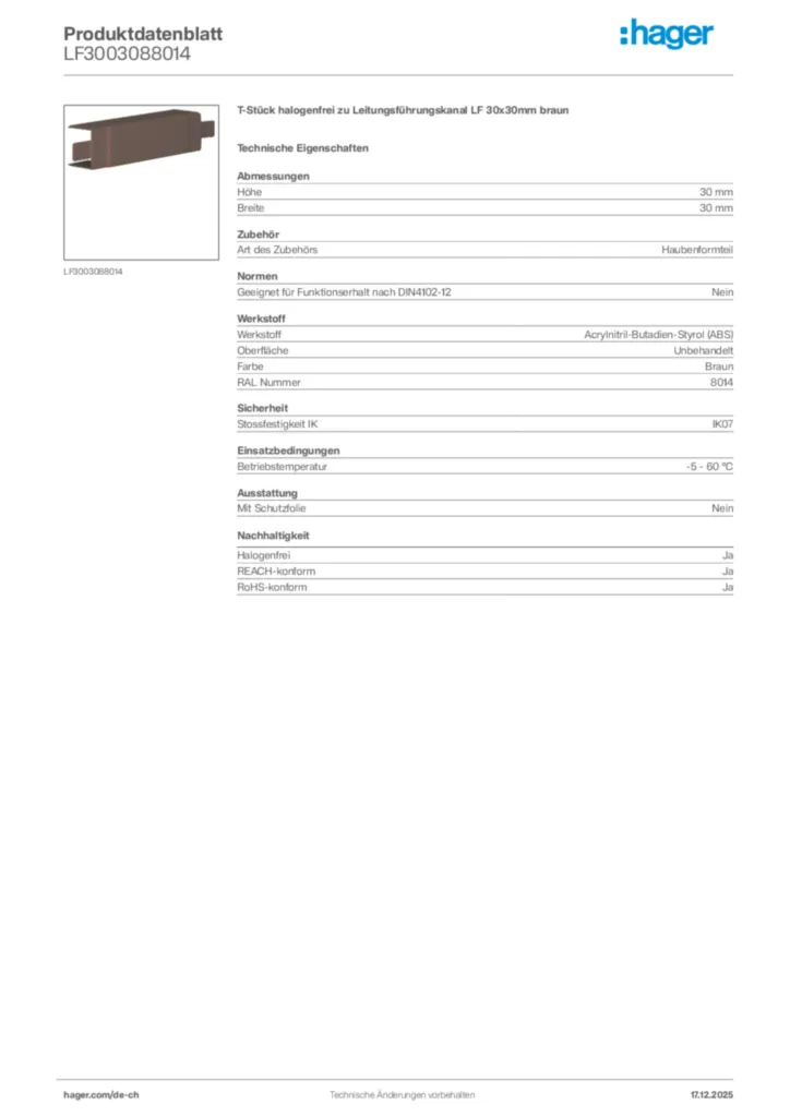 Bild Hager Produktdatenblatt LF3003088014 | Hager Schweiz