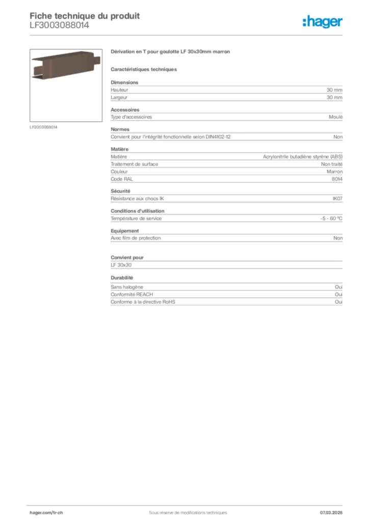 Image Hager Fiche technique du produit LF3003088014 | Hager Suisse