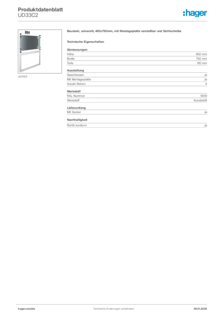 Hager Produktdatenblatt UD33C2