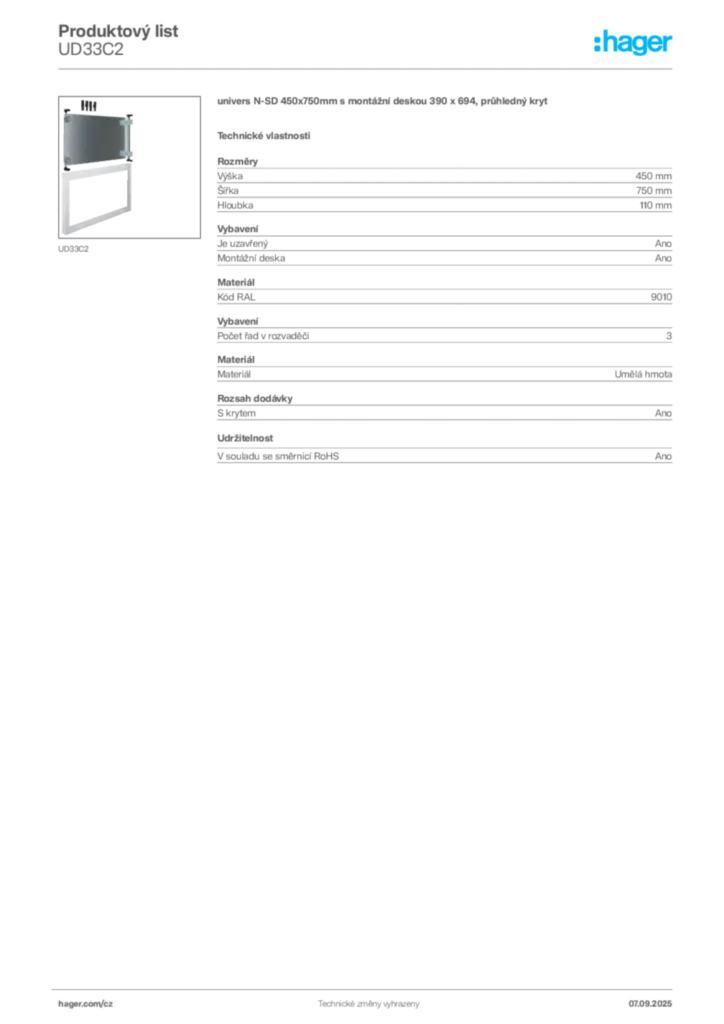 Obrázek Hager Produktový list UD33C2 | Hager
