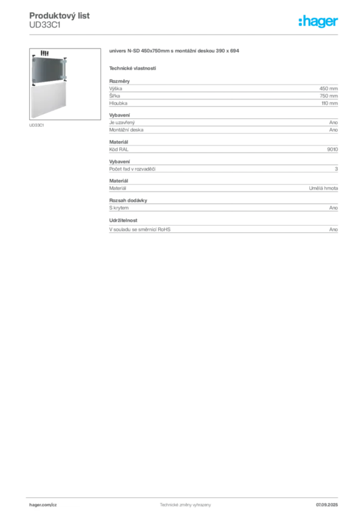 Obrázek Hager Produktový list UD33C1 | Hager