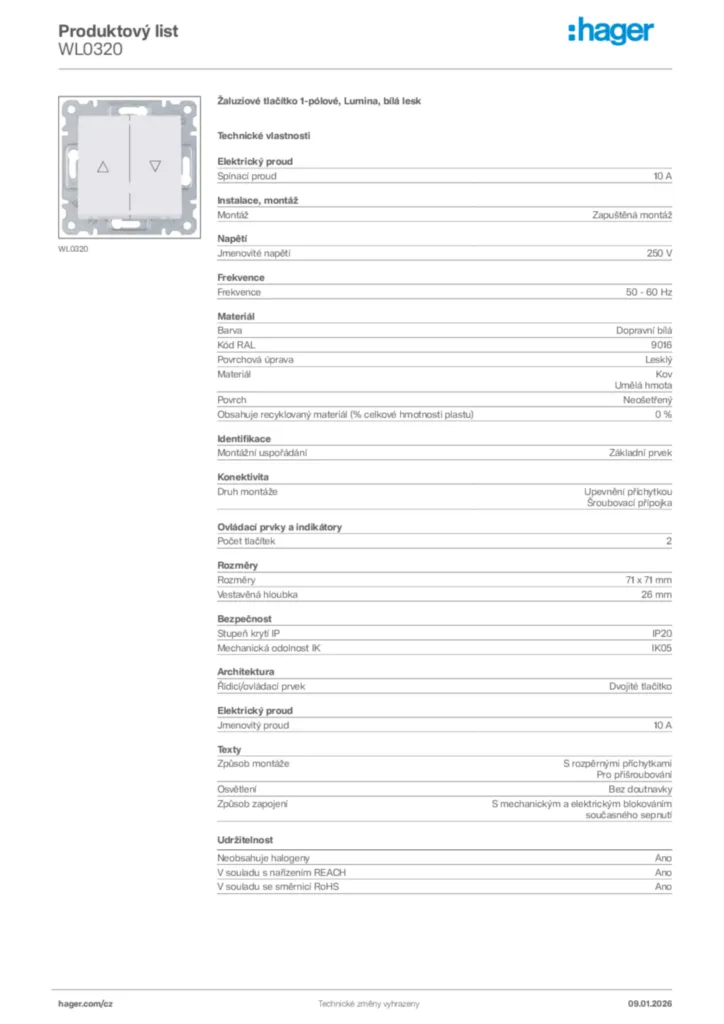 Obrázek Hager Product data sheet WL0320 | Hager