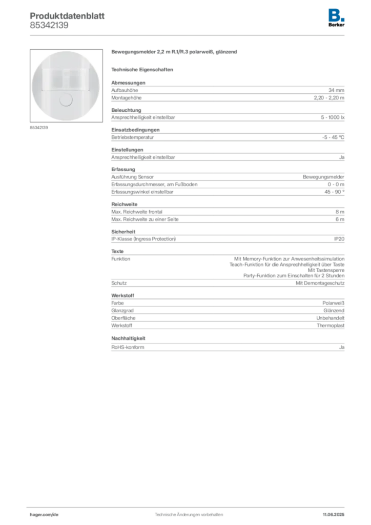 Bild Berker Produktdatenblatt 85342139 | Hager Deutschland