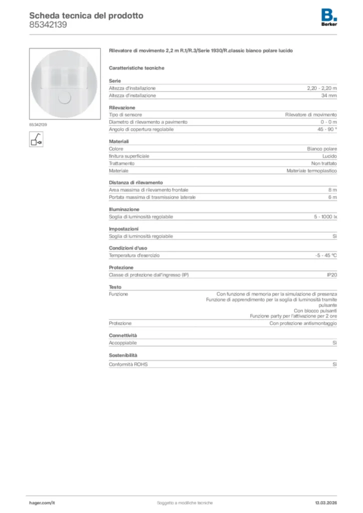 Immagine Berker Scheda tecnica del prodotto 85342139 | Hager Italia