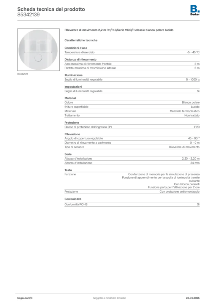 Immagine Berker Scheda tecnica del prodotto 85342139 | Hager Italia