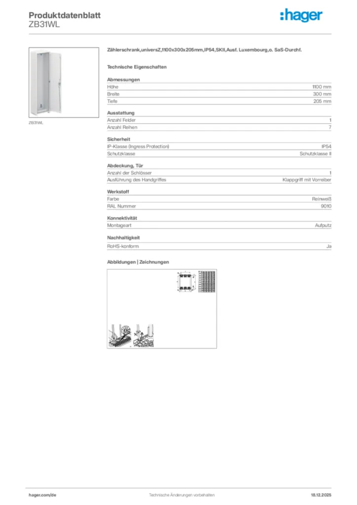 Bild Hager Produktdatenblatt ZB31WL | Hager Deutschland