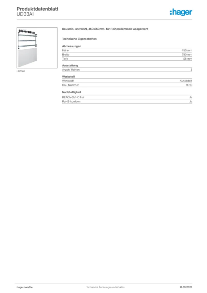 Bild Hager Produktdatenblatt UD33A1 | Hager Deutschland