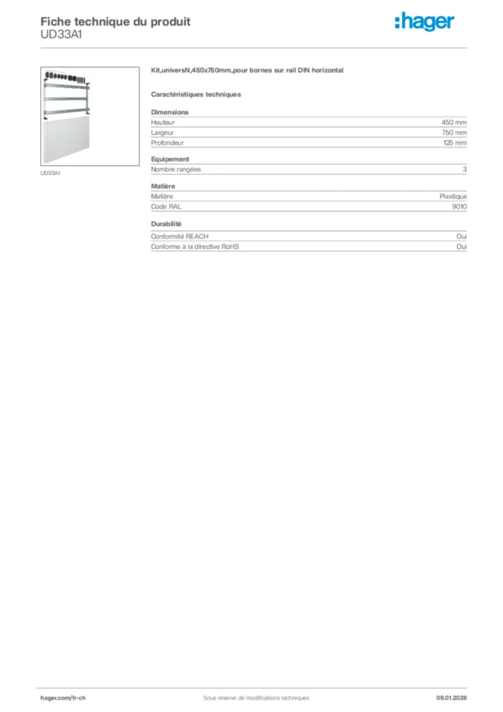Image Hager Fiche technique du produit UD33A1 | Hager Suisse