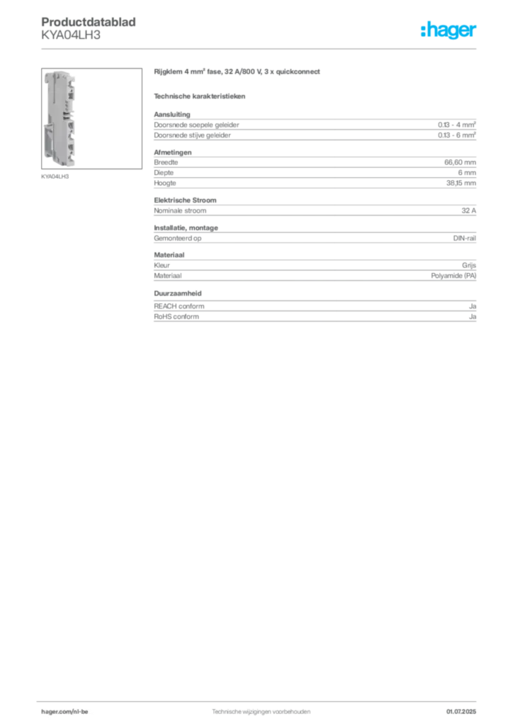 Afbeelding Hager Productdatablad KYA04LH3 | Hager Belgium