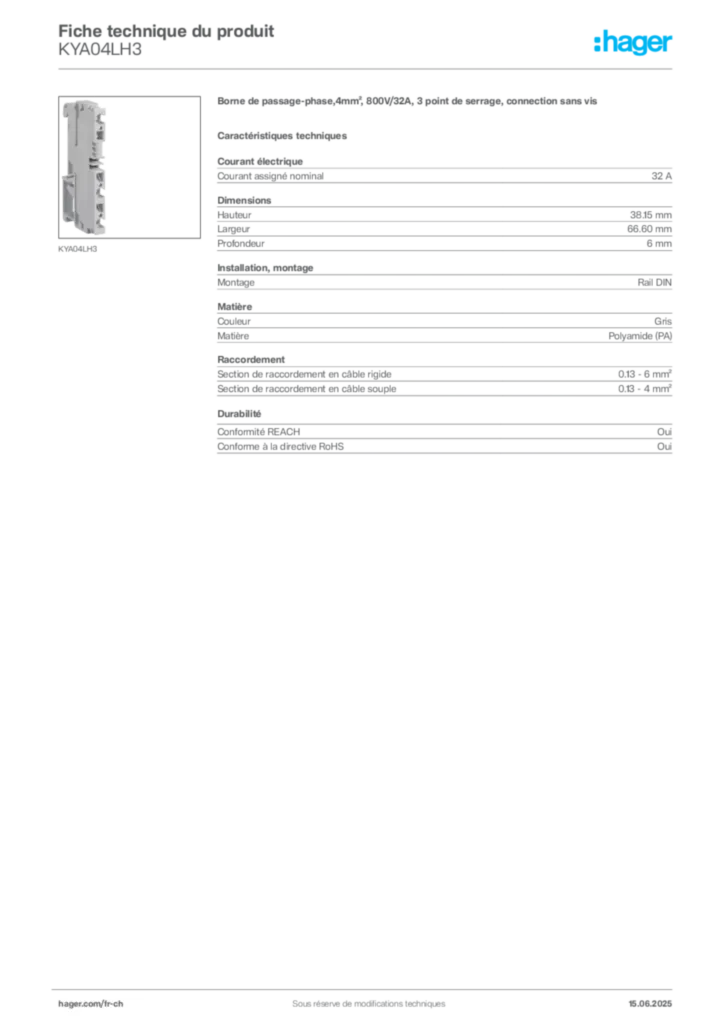 Image Hager Fiche technique du produit KYA04LH3 | Hager Suisse