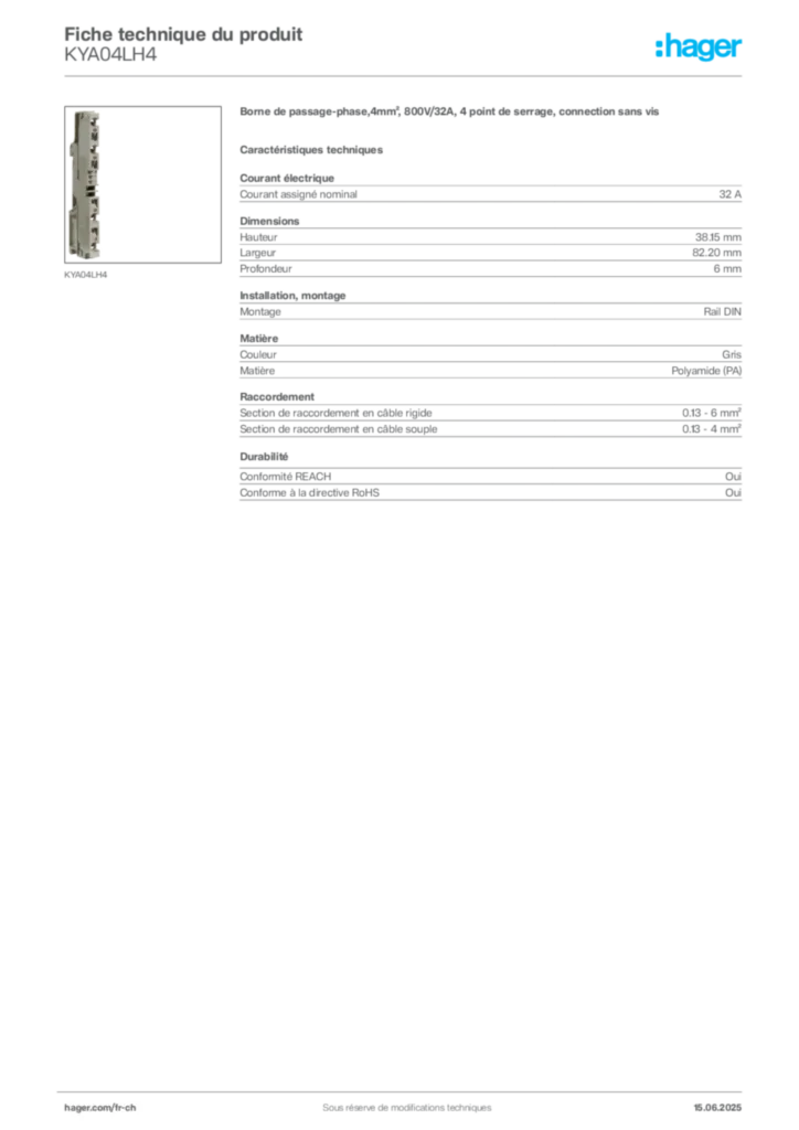 Image Hager Fiche technique du produit KYA04LH4 | Hager Suisse