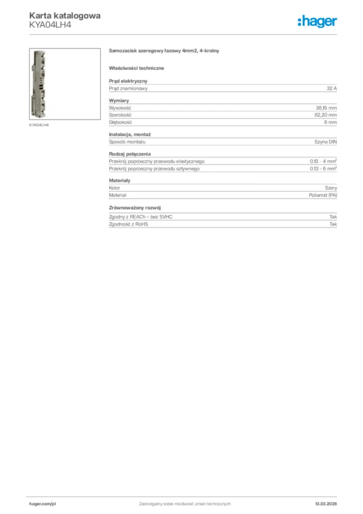 Zdjęcie Hager Karta katalogowa KYA04LH4 | Hager Polska