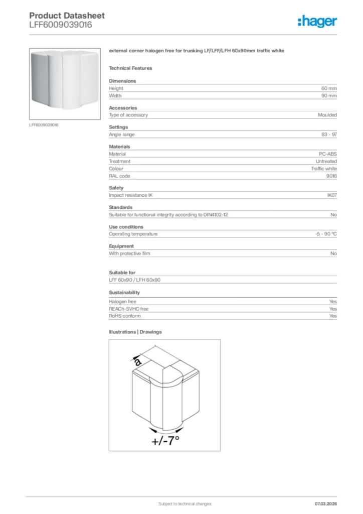 Image Hager Product data sheet LFF6009039016  | Hager Africa