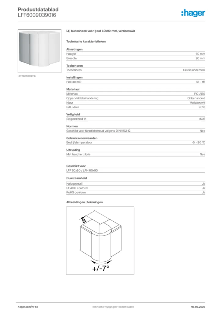 Afbeelding Hager Productdatablad LFF6009039016 | Hager Belgium