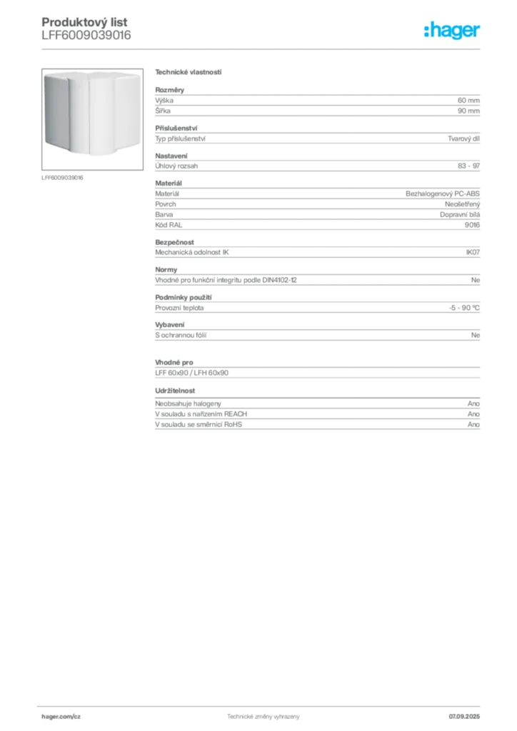Obrázek Hager Produktový list LFF6009039016 | Hager