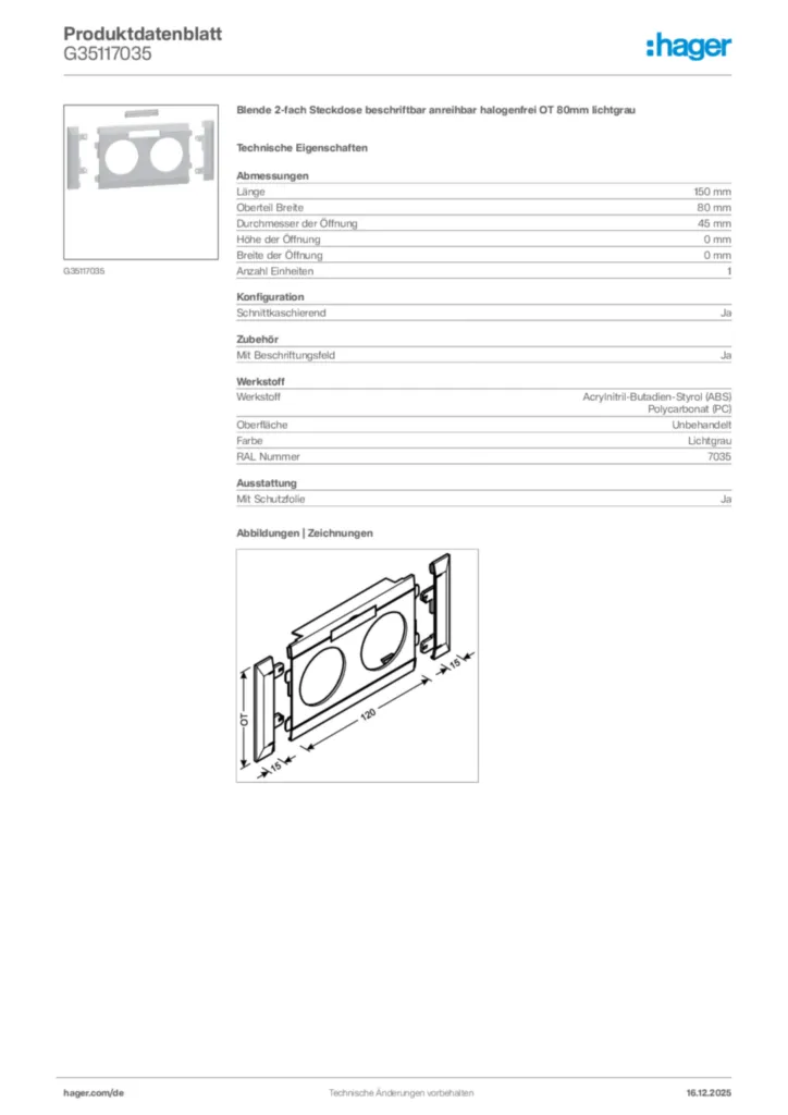 Bild Hager Produktdatenblatt G35117035 | Hager Deutschland