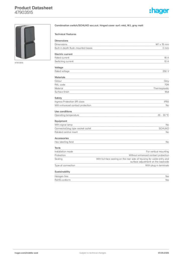 Image Hager Product data sheet 47903515  | Hager