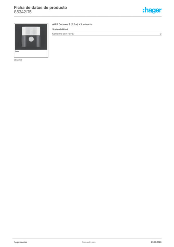 Imagen Hager Ficha de datos de producto 85342175 | Hager España