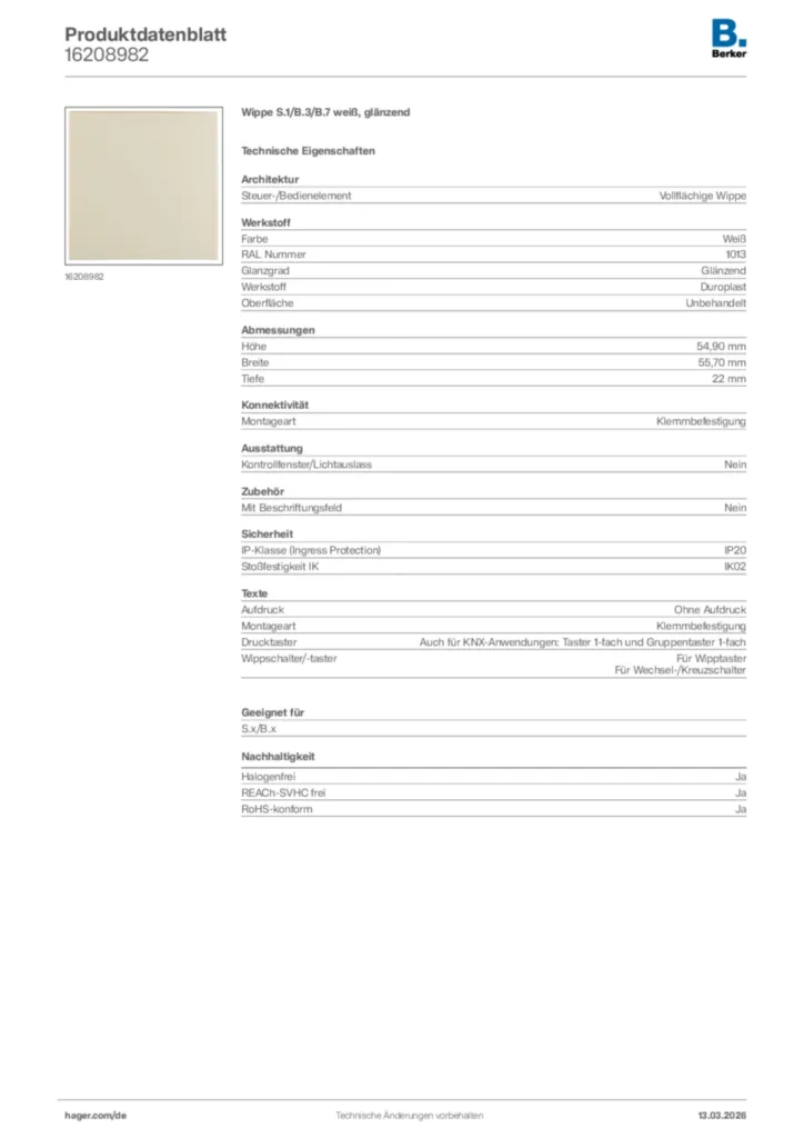 Bild Berker Produktdatenblatt 16208982 | Hager Deutschland