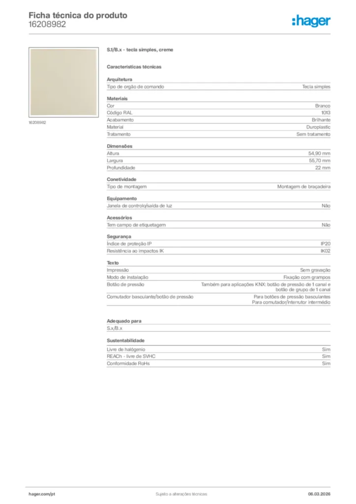 Imagem Hager Ficha técnica do produto 16208982 | Hager Portugal