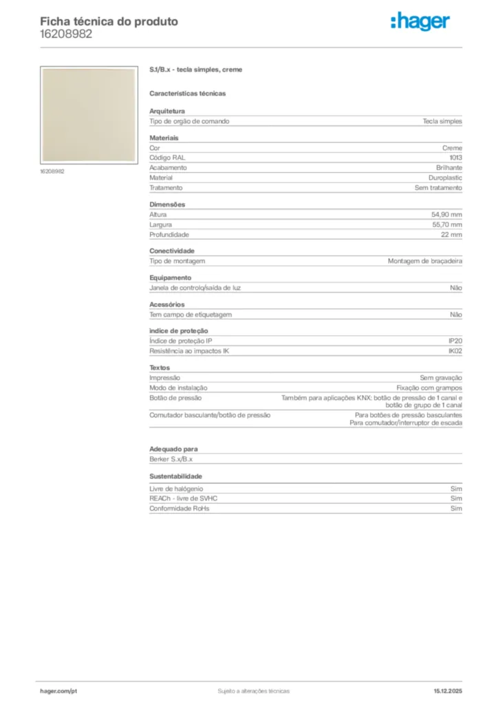 Imagem Hager Ficha técnica do produto 16208982 | Hager Portugal