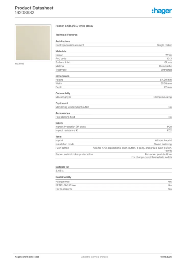Image Hager Product data sheet 16208982  | Hager