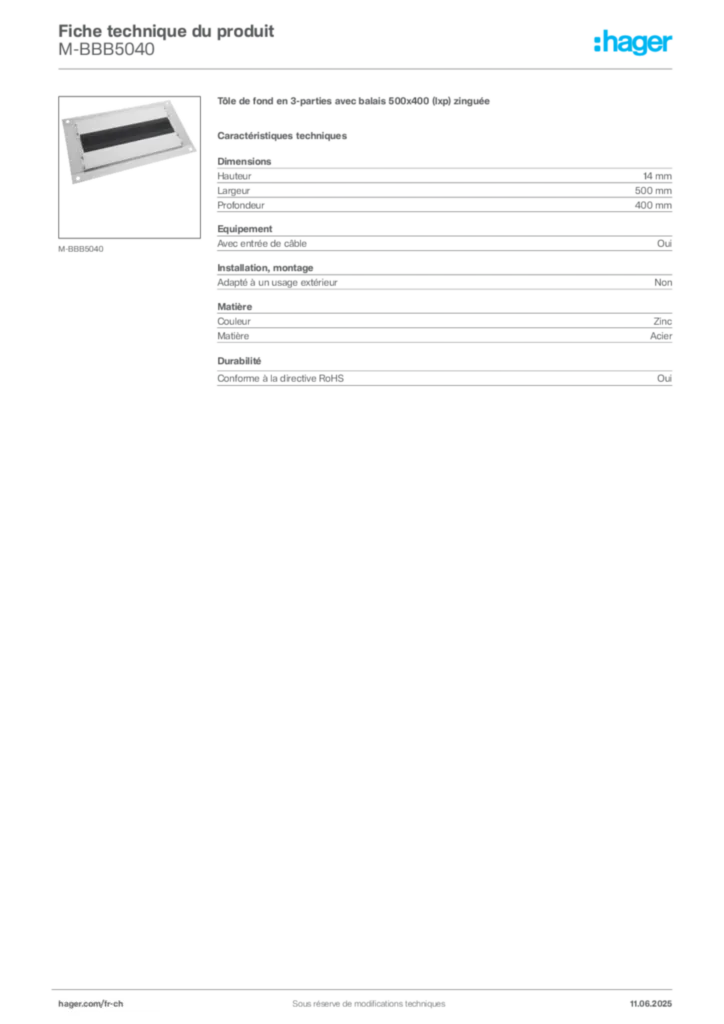 Image Hager Fiche technique du produit M-BBB5040 | Hager Suisse
