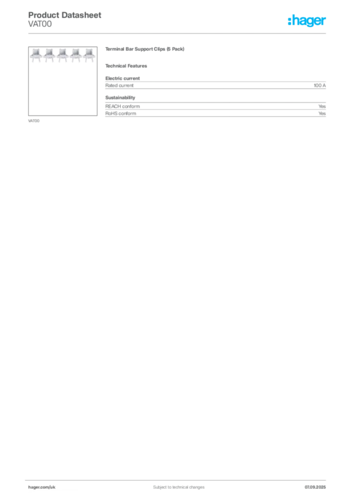 Image Hager Product data sheet VAT00  | Hager