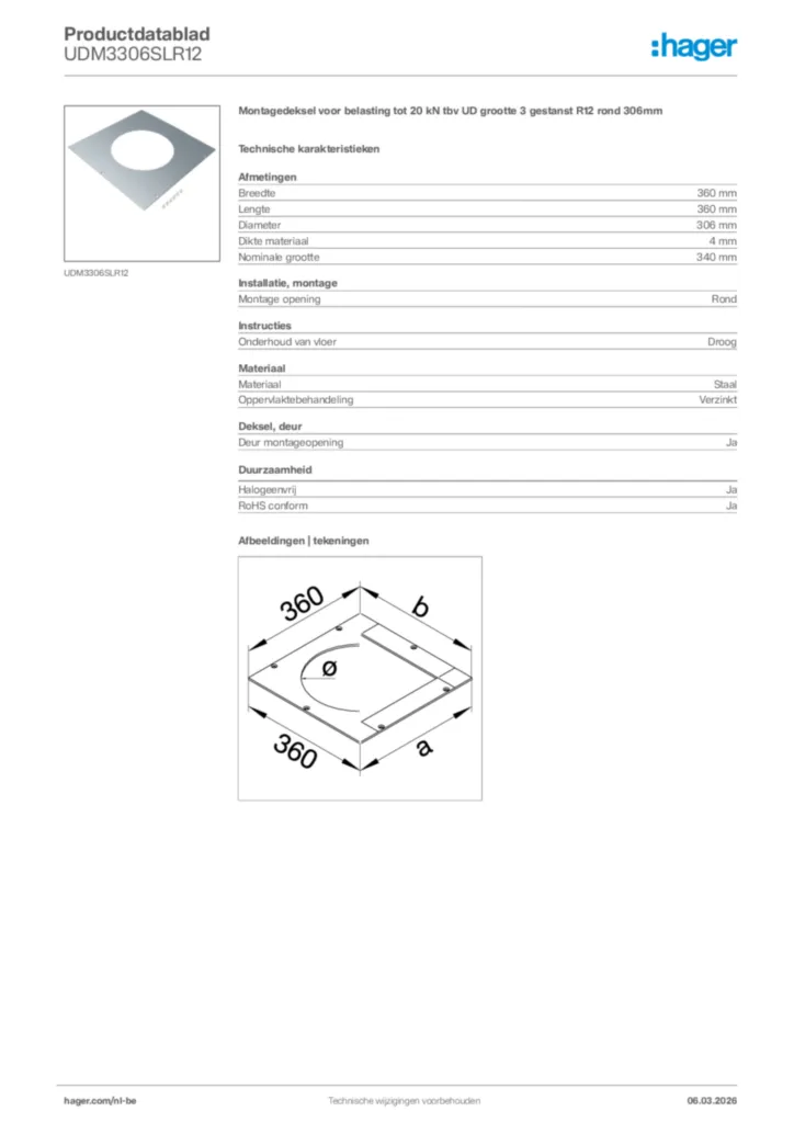 Afbeelding Hager Productdatablad UDM3306SLR12 | Hager Belgium